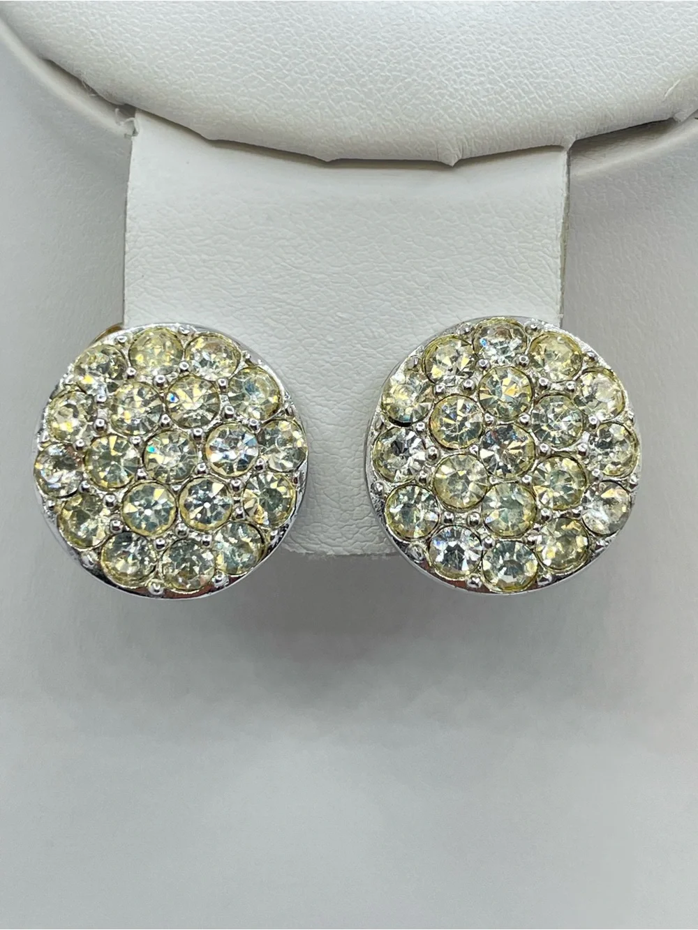 Vintage Sarah Coventry Reversible Faux Pearl Crystal Clip On Earrings Statement